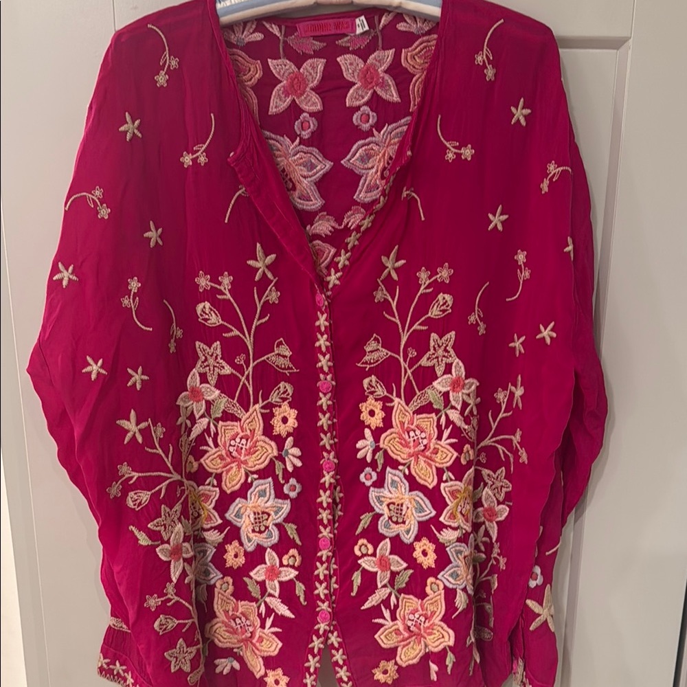 Johnny Was - Embroidered Red Floral Women's Top